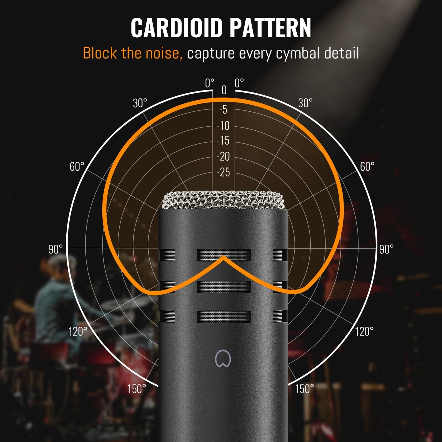 Phenyx Pro PDM35 Overhead Condenser Microphone, Cardioid Microphone with Wide Frequency Response Range, XLR Connector, Pencil Stick Condenser Mic for