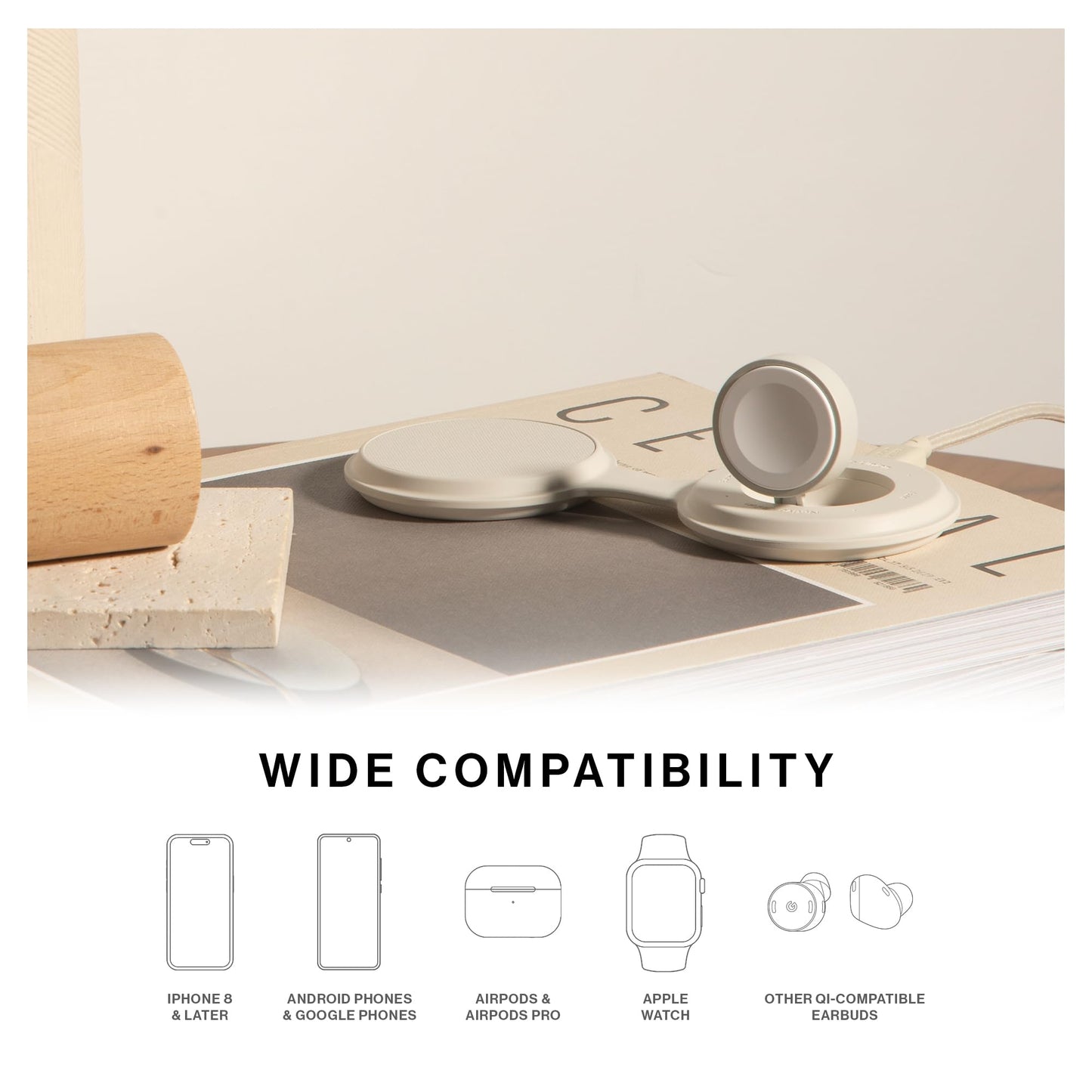 Native Union Voyage 2-in-1 Magnetic Wireless Charger - Foldable Travel Charging Station for iPhone Air, 17, AirPod, Apple Watch & More - Qi2 Certified