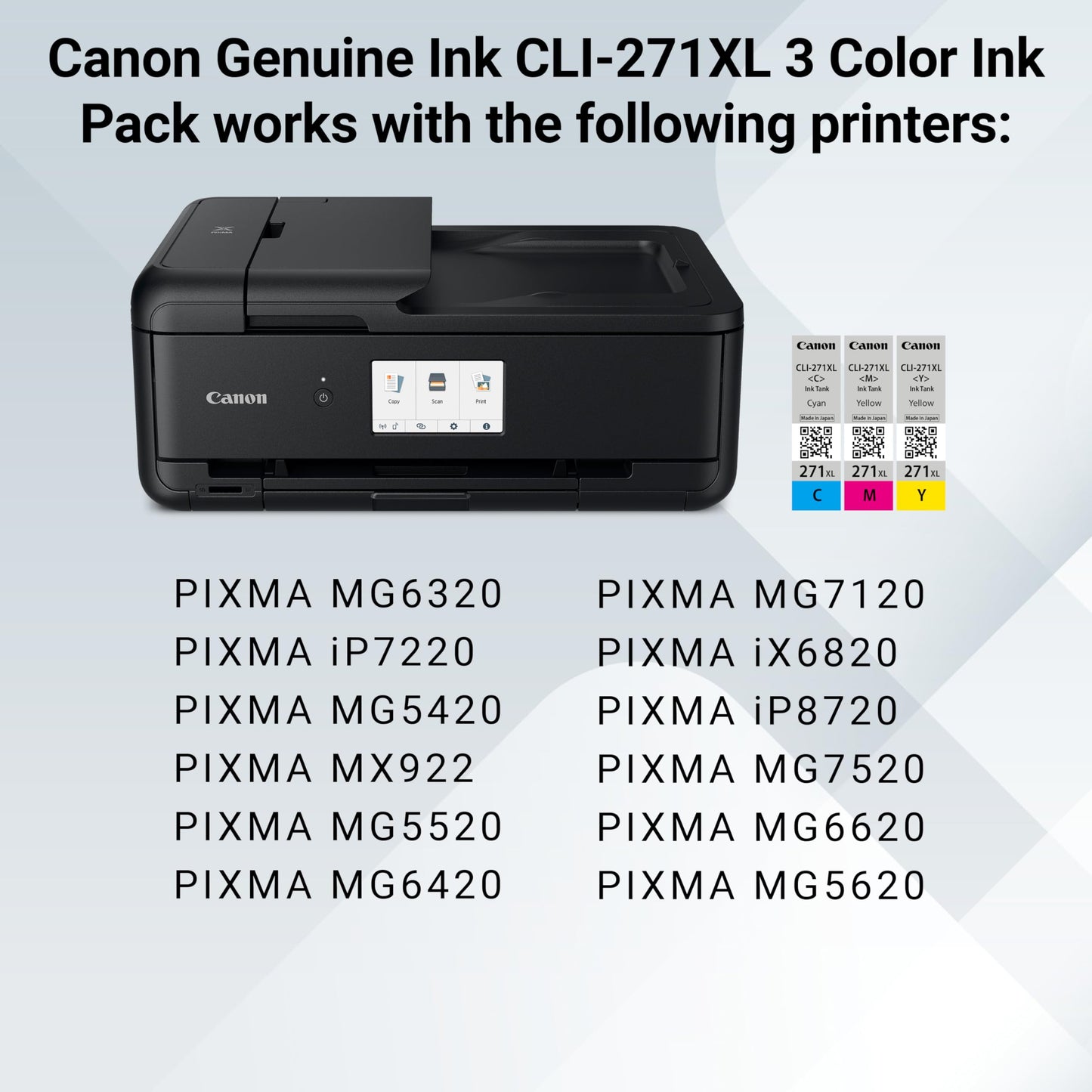 Canon CLI-271XL Genuine Three Color Value Pack, Compatible with MG6820, MG6821, MG6822, MG5720, MG5721, MG5722, MG7720, TS5020, TS6020, TS8020,
