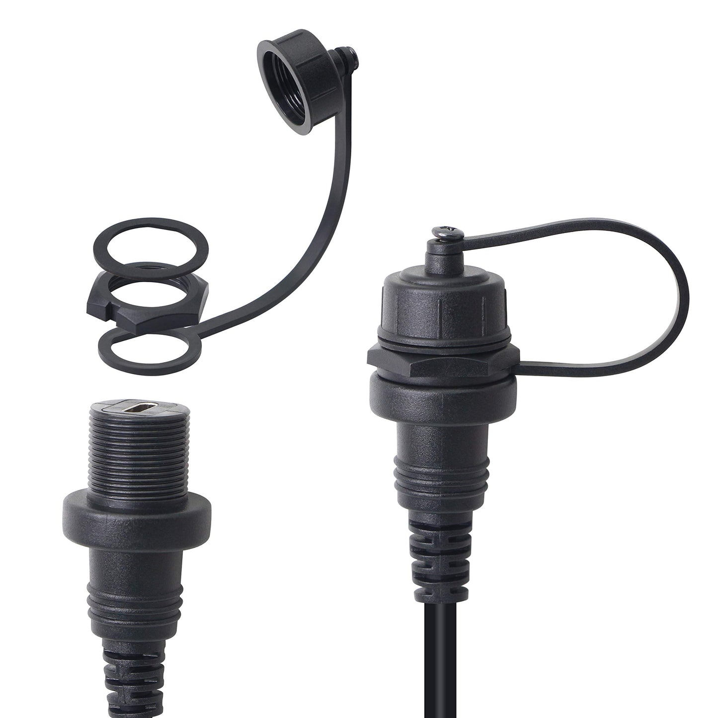 GELRHONR 30cm USB Type C 2.0 Male to Female Car Flush Mount Dash Waterproof Extension Cable for Car, Motorcycle,Truck Dashboard-Black (USB C)