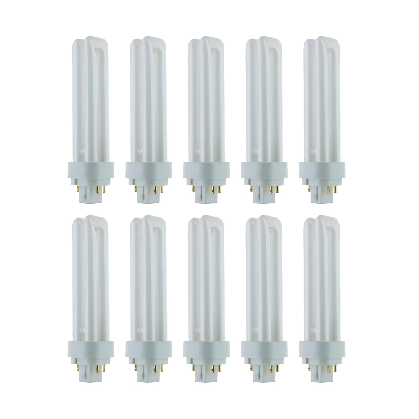 Sunlite Compact Fluorescent PLD 4-Pin Double U-Shaped Twin Tube, 18 Watts, 120 Volts, 1080 Lumens, 5000K Daylight, 4-Pin G24q2 Base, 10 Pack