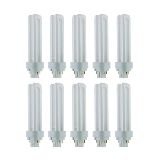 Sunlite Compact Fluorescent PLD 4-Pin Double U-Shaped Twin Tube, 18 Watts, 120 Volts, 1080 Lumens, 5000K Daylight, 4-Pin G24q2 Base, 10 Pack