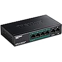 TRENDnet 6-Port Fast Ethernet PoE+ Switch, TPE-S50, NDAA Compliant, 60W PoE Budget, 1.2 Gbps Switch Capacity, Metal, Black, Lifetime Protection