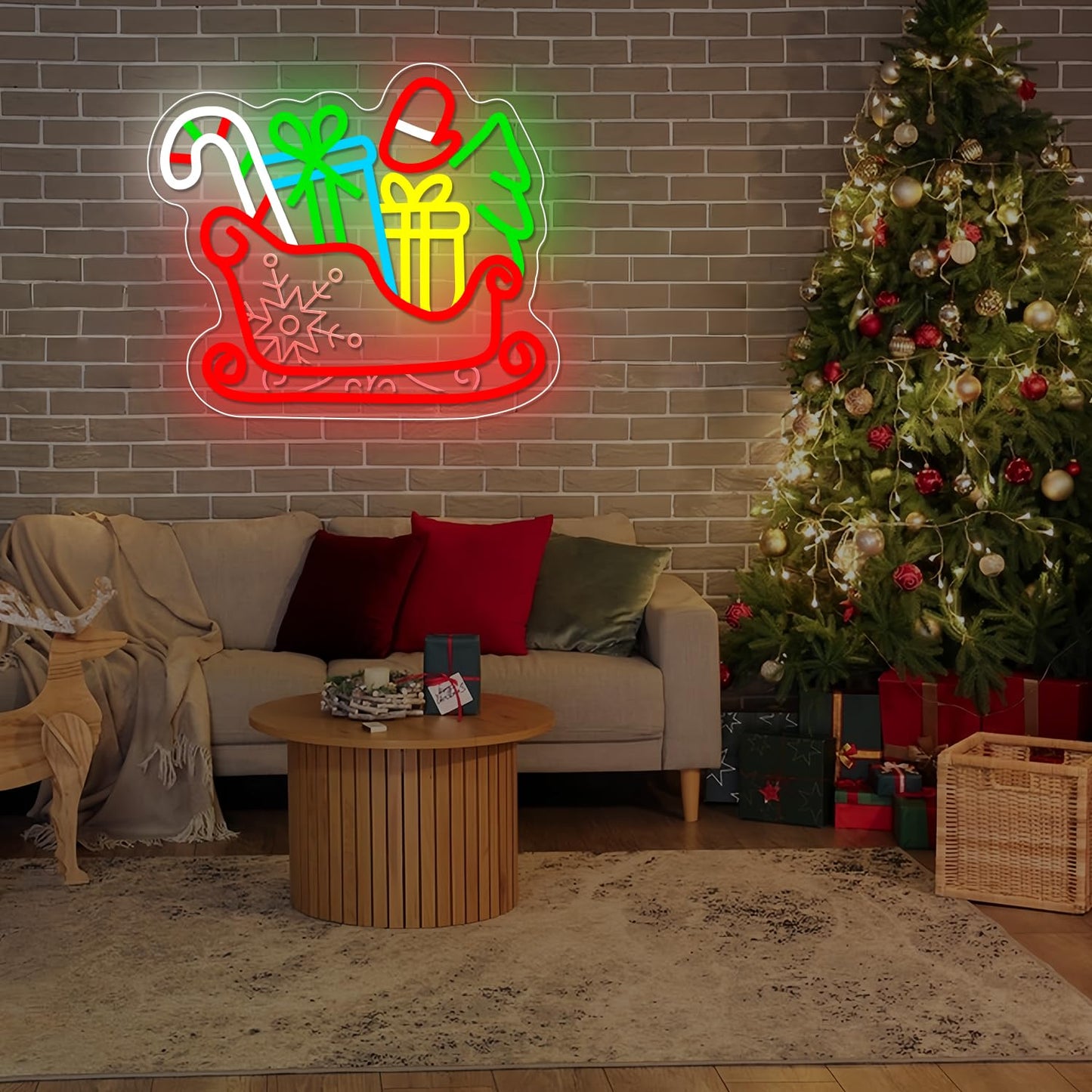 Sled Neon Sign Dimmable Christmas Neon Sign for Wall Decor Christmas Neon Lights Window Decorations christmas Light Up Sign for Bedroom Living Room