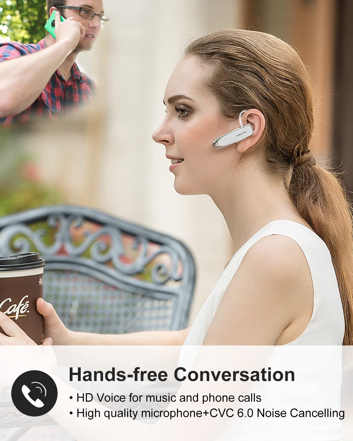 New Bee Bluetooth Earpiece V5.0 Wireless Handsfree Headset with Microphone 24 Hrs Driving Headset 60 Days Standby Time for iPhone Android Samsung