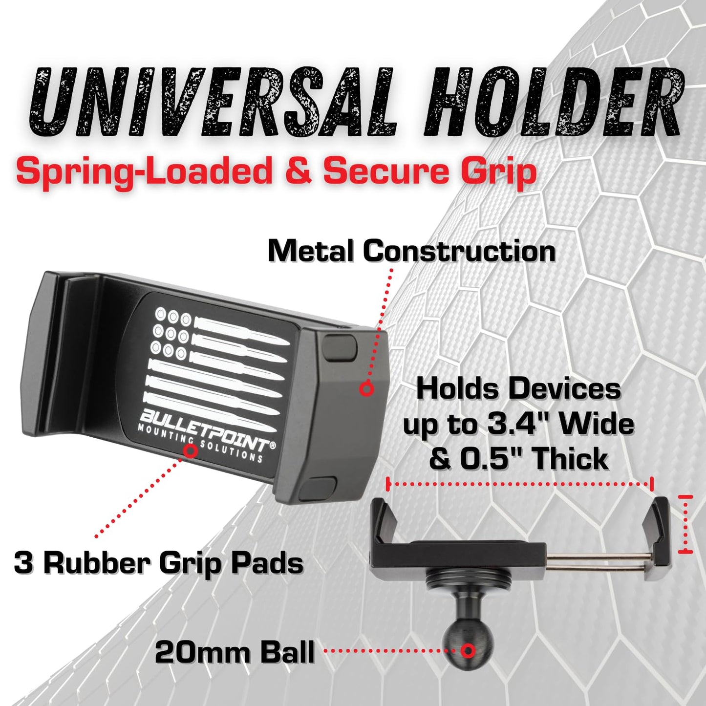 Bulletpoint Dash Mount Cell Phone Holder RAM Truck Compatible (2019+ 1500, 2500, 3500 and TRX) with 20mm Ball Mount - Compatible with iPhone