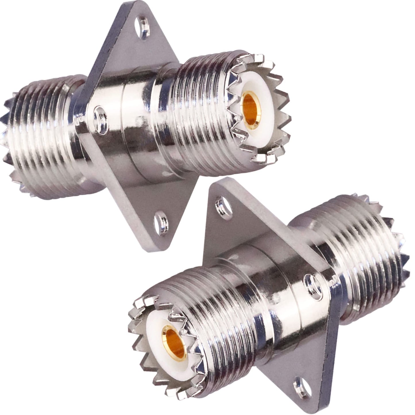 TUOLNK UHF Female to UHF Female 4-Hole Flange Panel Chassis Mount Connector SO239 PL259 Coax Jumper Cable Connector RF Solder Coaxial Adapter Pack
