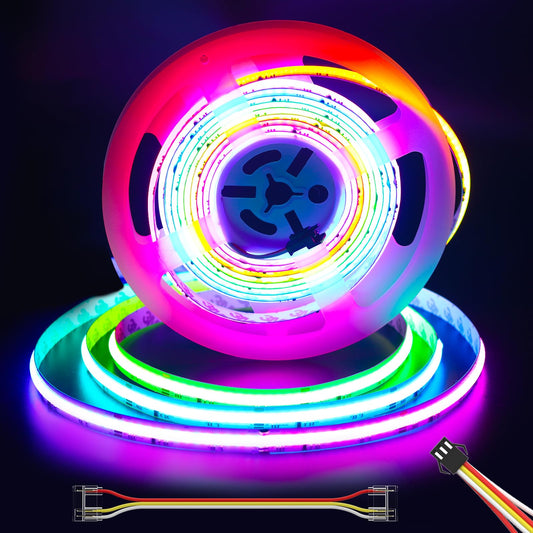 Gingsow RGB Smart IC COB LED Strip Light 18ft Addressable Chasing Color 12V LED Light Strip Multicolored Flexible RGB Lights for Party, Decoration