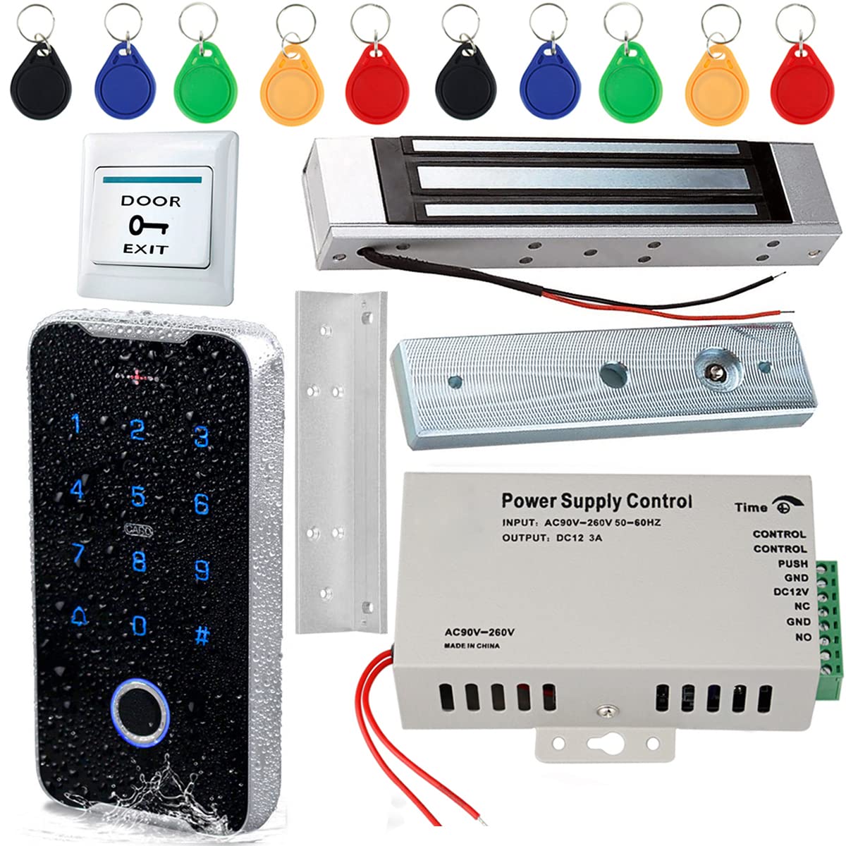 JASAG Fully Waterproof Fingerprints Access Control System Kit, Metal Shell RFID Keypad NFC Unlocking, with Upgraded 180KG (380lbs) Magnetic Lock