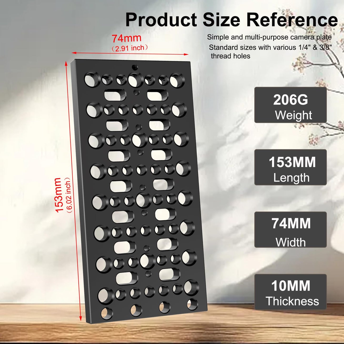 DINESK Multifunctional Camera Cheese Plate with 1/4"-20 3/8"-16 Threads,Cheese Mounting Plate for Railblocks,Rods and Various Other Camera DIY