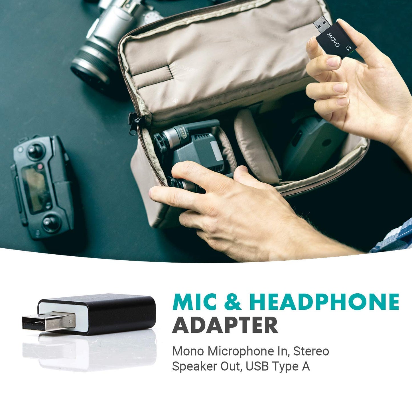 Movo USB-AC 3.5mm TRS Microphone to USB 2.0 Stereo Audio External Sound Card Adapter for PC and Mac. USB Sound Card Adapter for Computer or Laptop