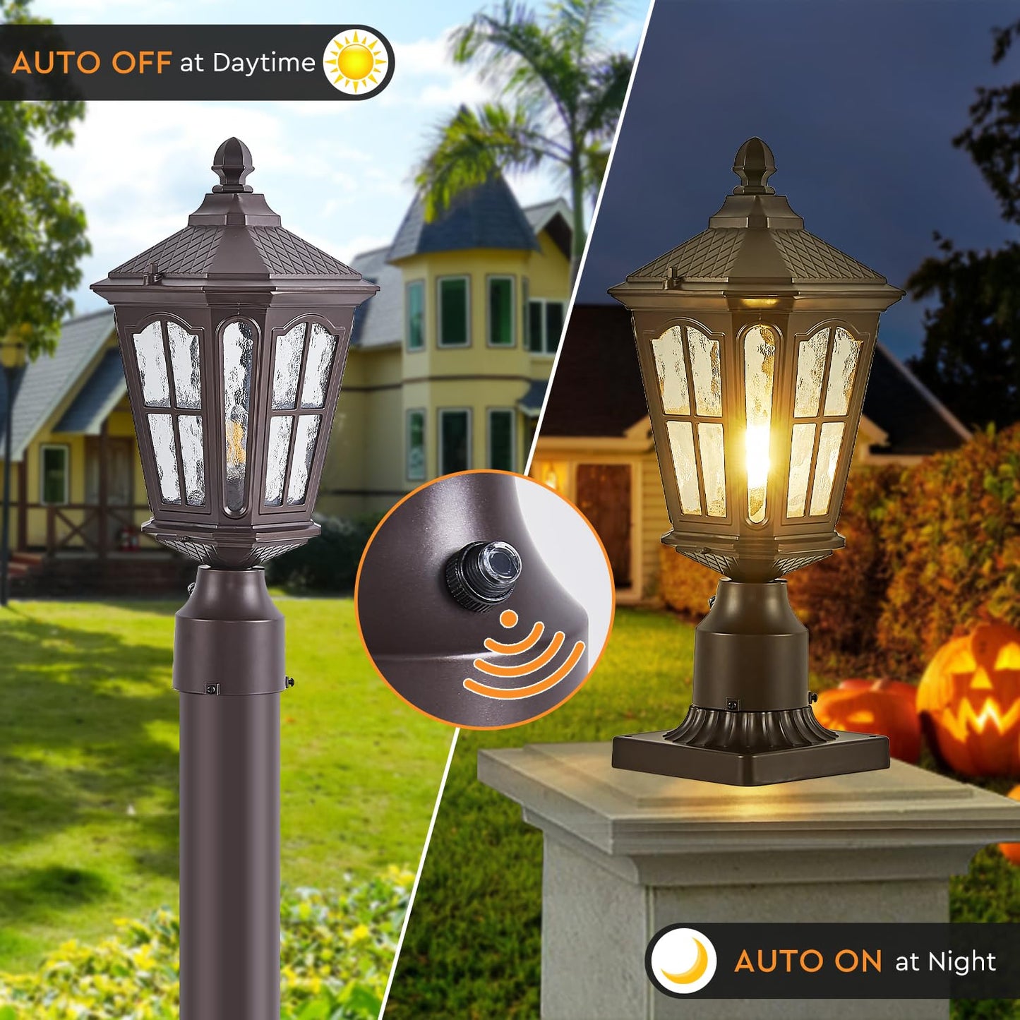 GYDZ Dusk to Dawn Outdoor Post Lights with Pier Mount Base, Aluminum Exterior Pillar Light Fixture with Water Ripple Glass, Oil Rubbed Bronze Pole