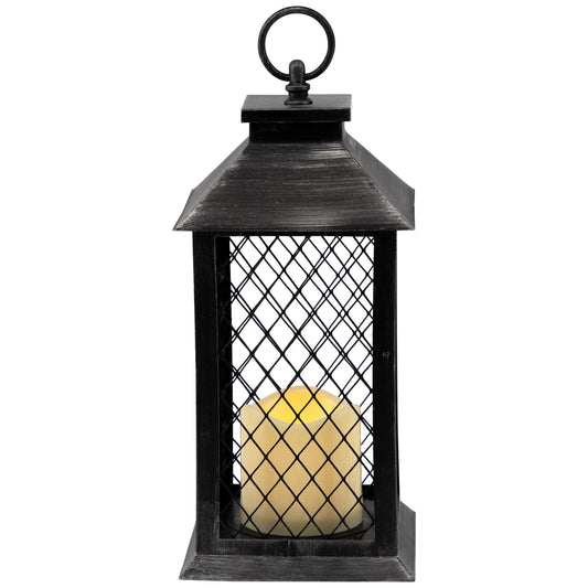 Northlight Flameless LED Brushed Mesh Candle Lantern - 11" - Black
