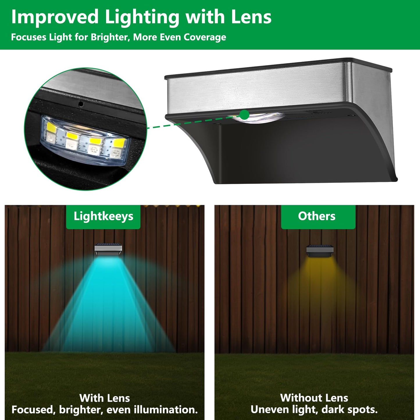 Solar Fence Lights Outdoor 12 Pack, LED Step Lights with 9 Lighting Options, Stainless Steel & IP65 Waterproof, Dusk to Dawn, Solar-Powered Wall Lamps