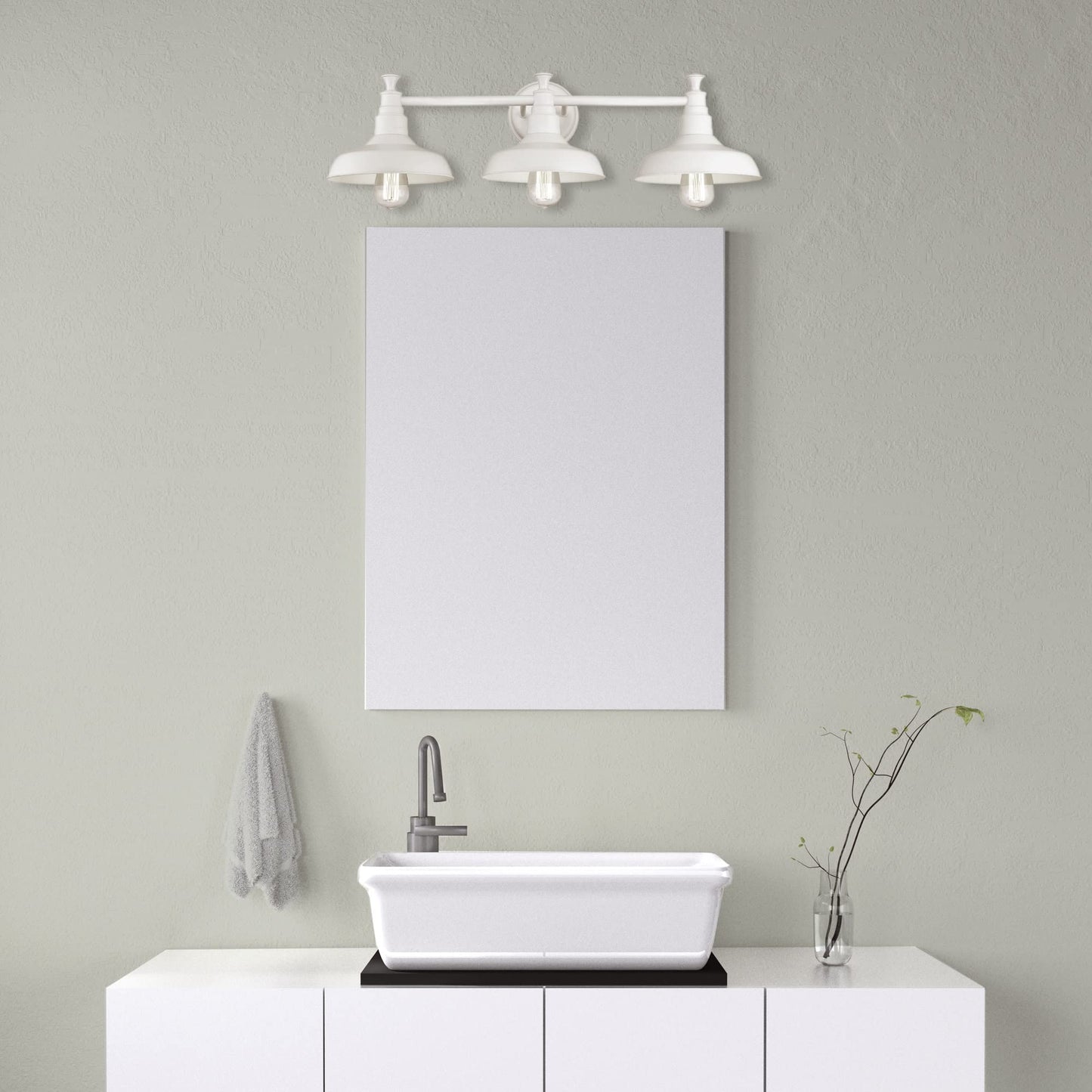 Design House 579656 Kimball Industrial Farmhouse 3-Light Indoor Bathroom Vanity Light with Metal Shades for Over the Mirror, Antique White