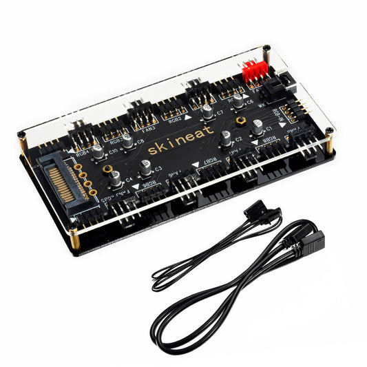 ARGB and PWM hub12V 4Pin PWM & 5V 3Pin ARGB with SATA Power 2-in-1 Hub 8 Way Sync CPU Cooling Chassis Fan Hub Addressable RGB Lighting for Extended