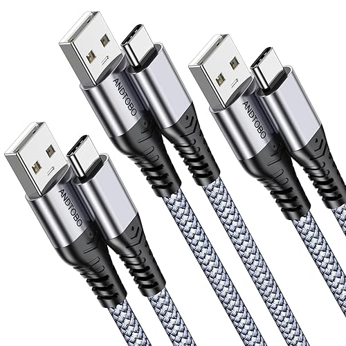 ANDTOBO USB to USB C Cable, (3 Pack) 3.1A USB to USB C Fast Charging Nylon Braided USB C Cable for iPhone 17 Pro Max/17 Air/16 15 Pro Max Plus, Galaxy