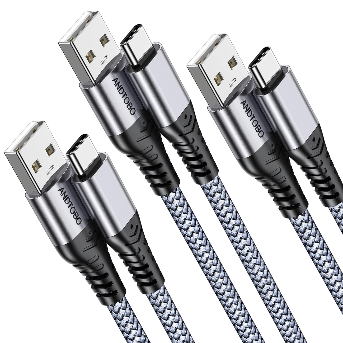 ANDTOBO USB to USB C Cable, (3 Pack) 3.1A USB to USB C Fast Charging Nylon Braided USB C Cable for iPhone 17 Pro Max/17 Air/16 15 Pro Max Plus, Galaxy