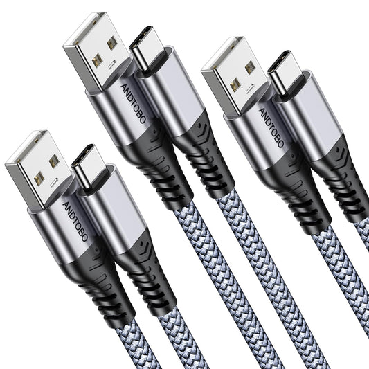 ANDTOBO USB to USB C Cable, (3 Pack) 3.1A USB to USB C Fast Charging Nylon Braided USB C Cable for iPhone 17 Pro Max/17 Air/16 15 Pro Max Plus, Galaxy
