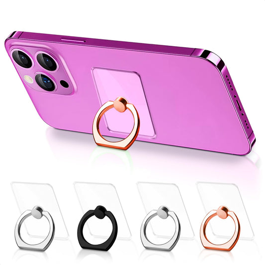 4 Pcs Cell Phone Ring Holder Grip - Clear Acrylic Cell Phone Ring Grip for Cases, 360° Rotation for Stable One-Hand Use - Assorted Colors, Adjustable
