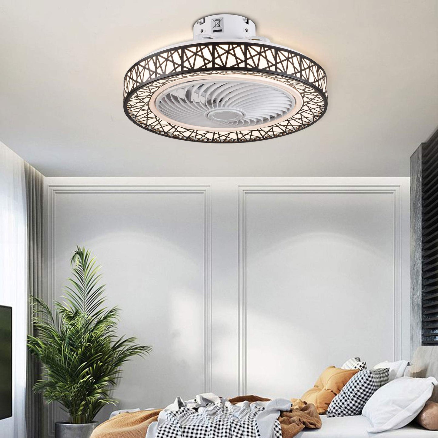 TFCFL Creative Bird-Nest Ceiling Fan Light with Remote Control 3 LED Color Lighting 3-Speeds, 20" Low Profile Flush Mount Acrylic Quiet Chandelier Fan