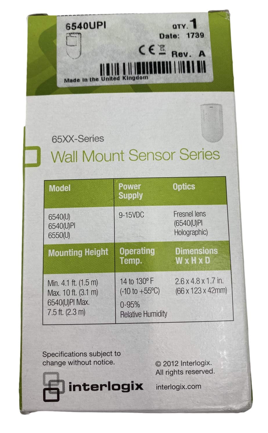 Interlogix Sentrol 6540UPI Wll-Mnt Pir Motion Sensor,Optics Hologrphic Fresne