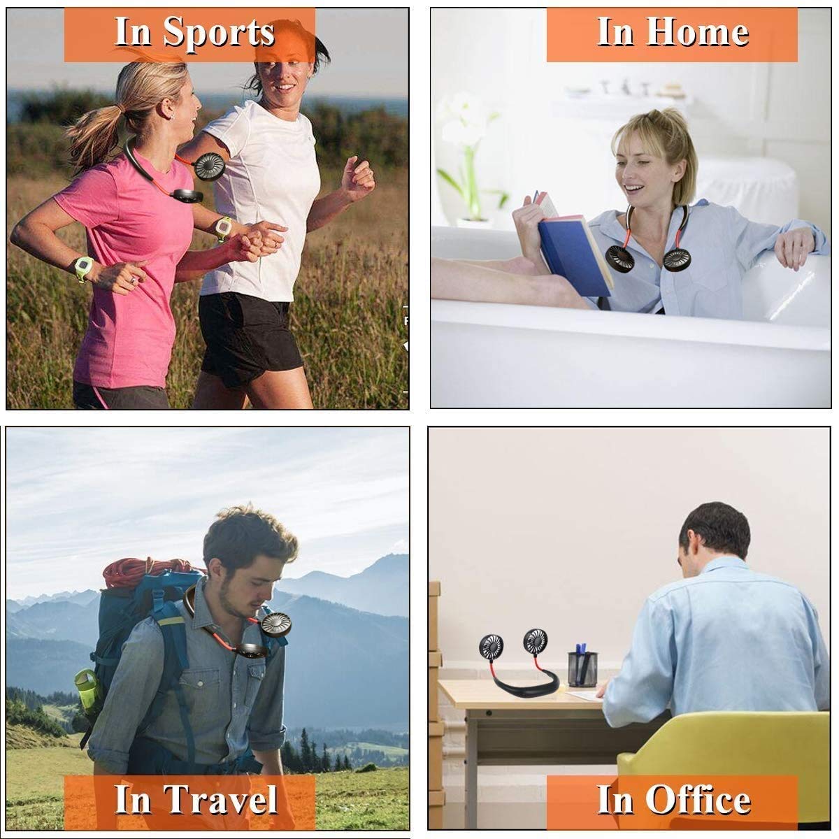 Personal Sport Neck Fan Portable, XUNMEJ Hand Free Mini USB Rechargeable Neckband Fans with 6-13 Hrs Runtime 2000mAh 3 Speed 360 Degrees Free Rotation