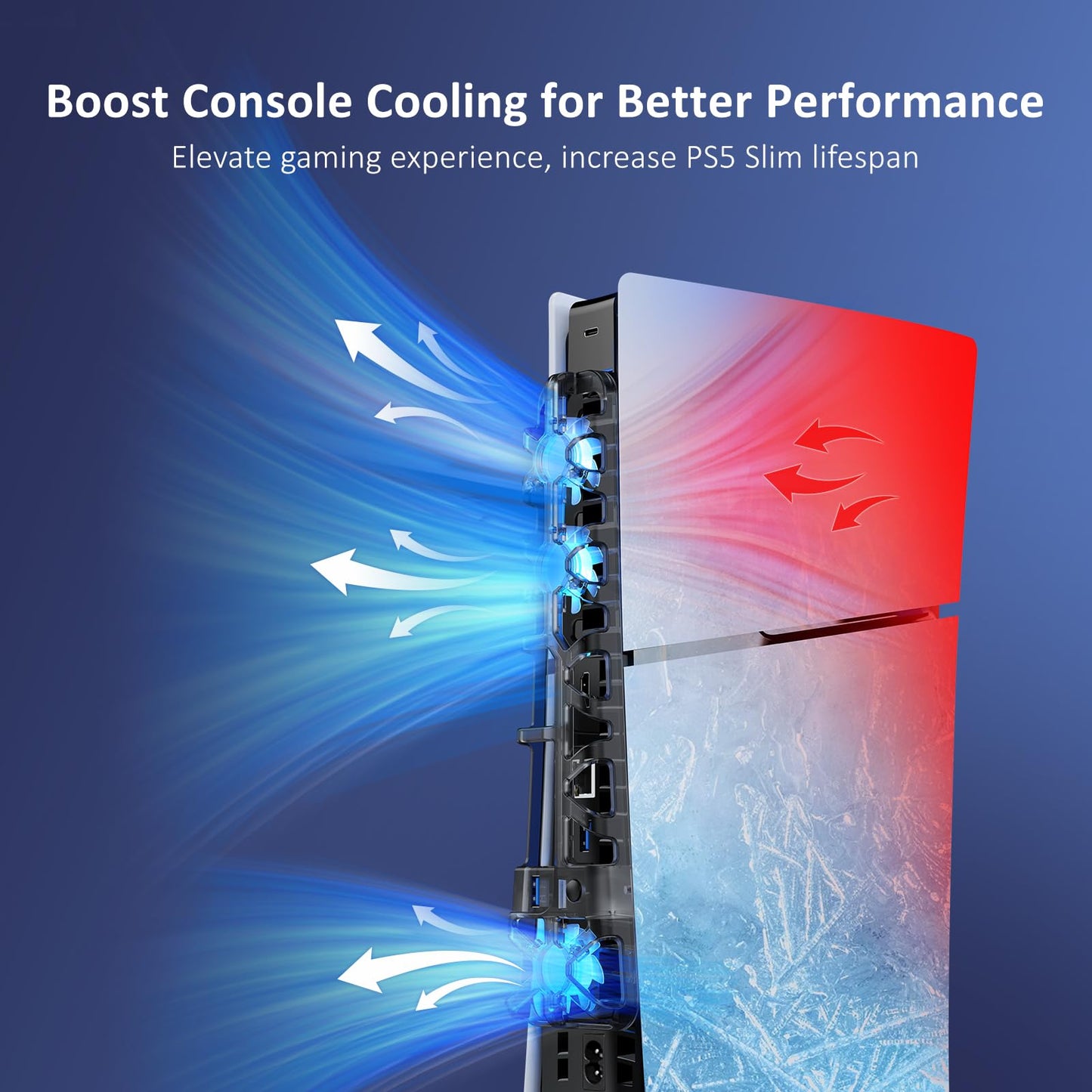 NexiGo PS5 Slim Silent Enhanced Cooling Fan with Adjustable Speed, Auto Power On/Off, with USB 3.0 Port, Efficient Cooling System for Both PS5 Slim