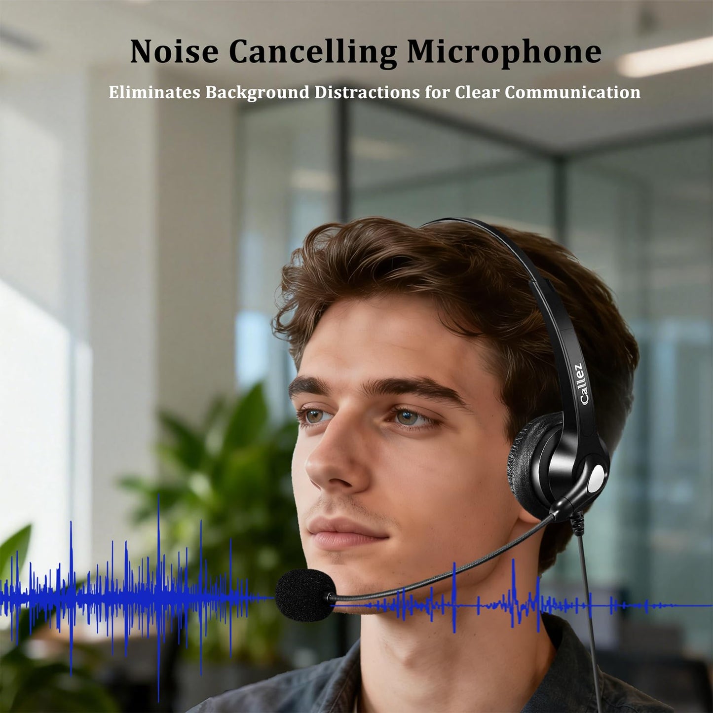 Callez RJ9 Phone Headset with Noise Cancelling Mic & Volume Controls, Telephone Headset Compatible with Avaya Plantronics Mitel ShoreTel Digium Nortel