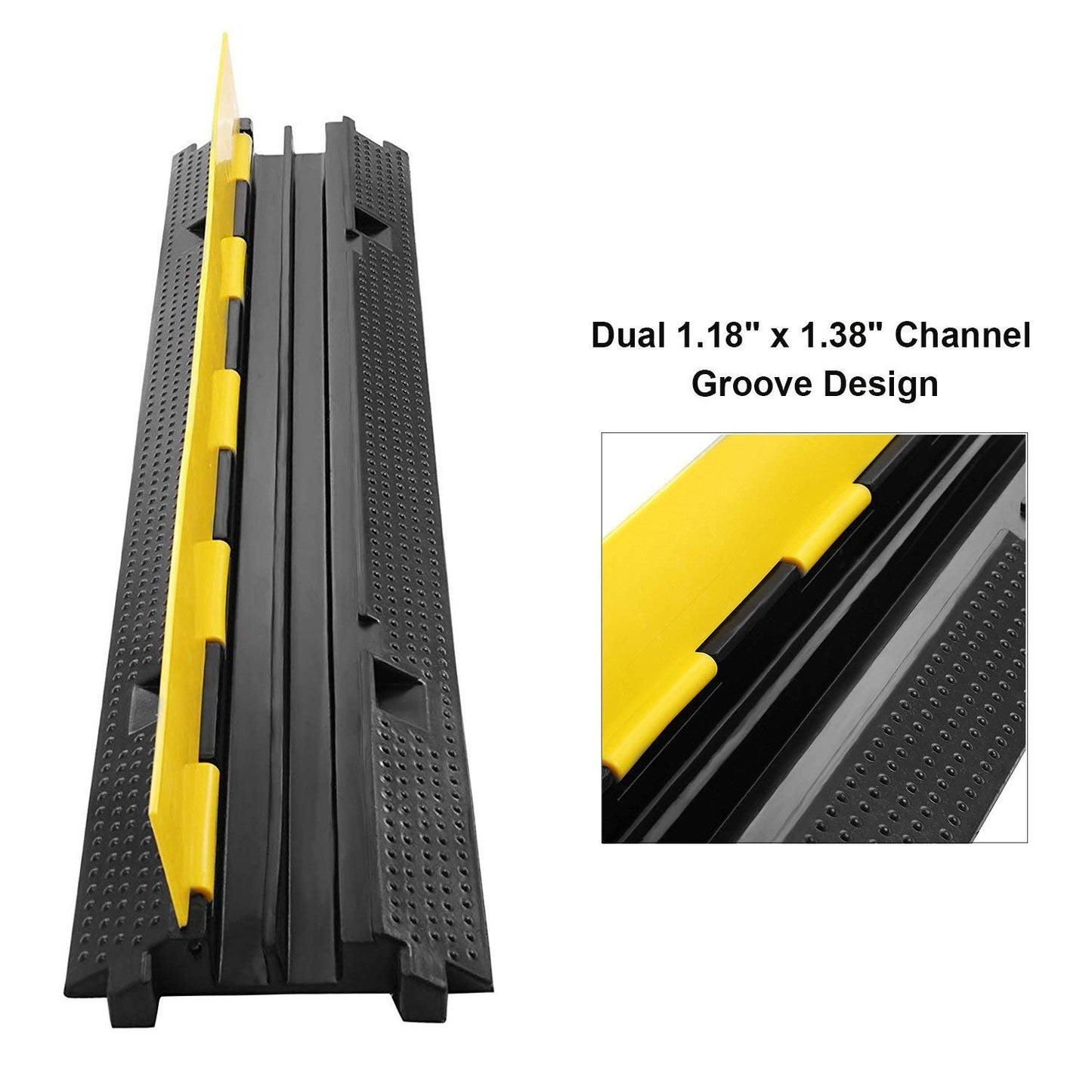 Reliancer 3 Pack Dual Channel Rubber Cable Protector Ramp 2 Channel Traffic Speed Bump 11000lbs Capacity Heavy Duty Driveway Hose Cover Ramp Cord