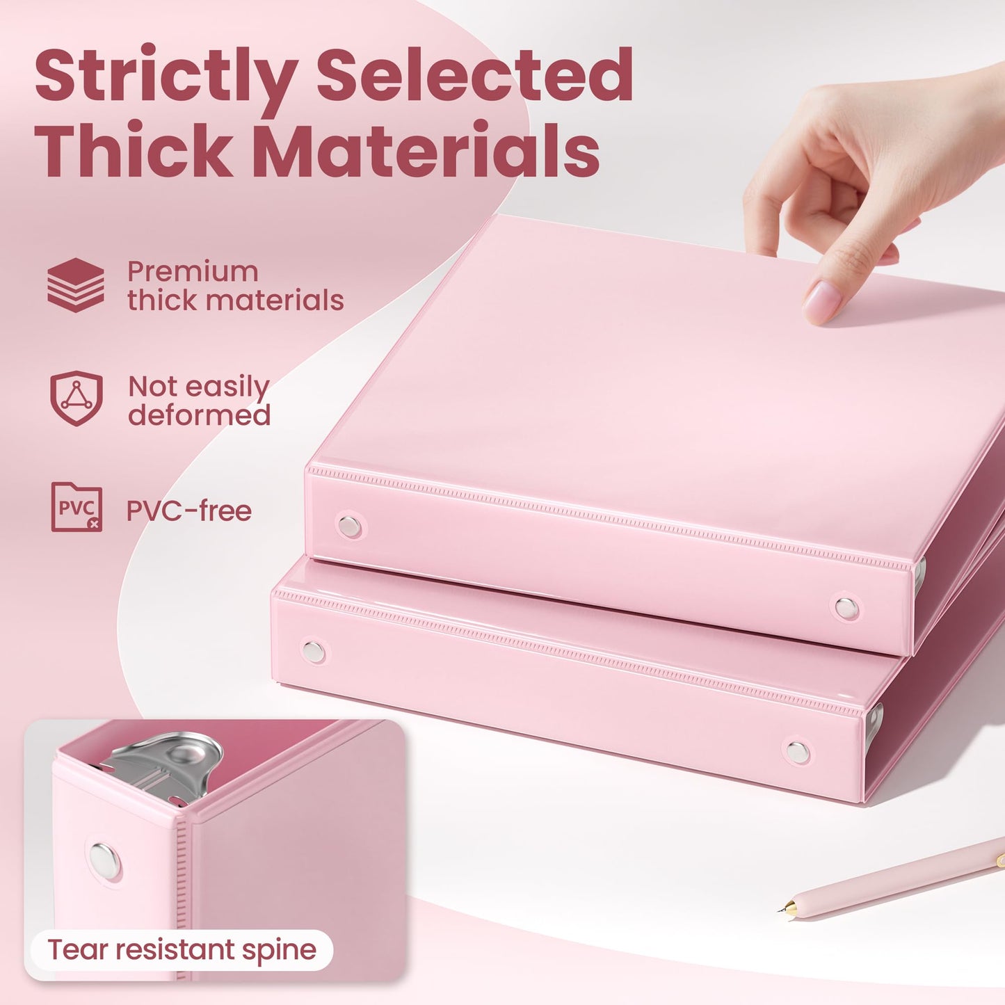 SUNEE 3 Ring Binder 1 Inch Pink 1 Pack, Holds 175 Sheets of Letter Paper, Clear View 1" Three Ring PVC-Free (Fit 8.5x11 Inches) for School or Office