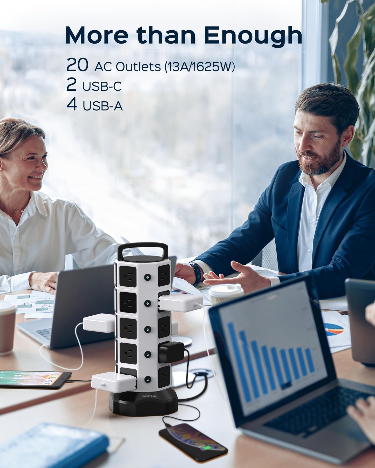 Power Strip Tower Surge Protector, 20 Outlets 6 USB (2 USB C) Charging Station, Extension Cord with Multiple Outlets, 1050J 1625W/13A Outlet Extender