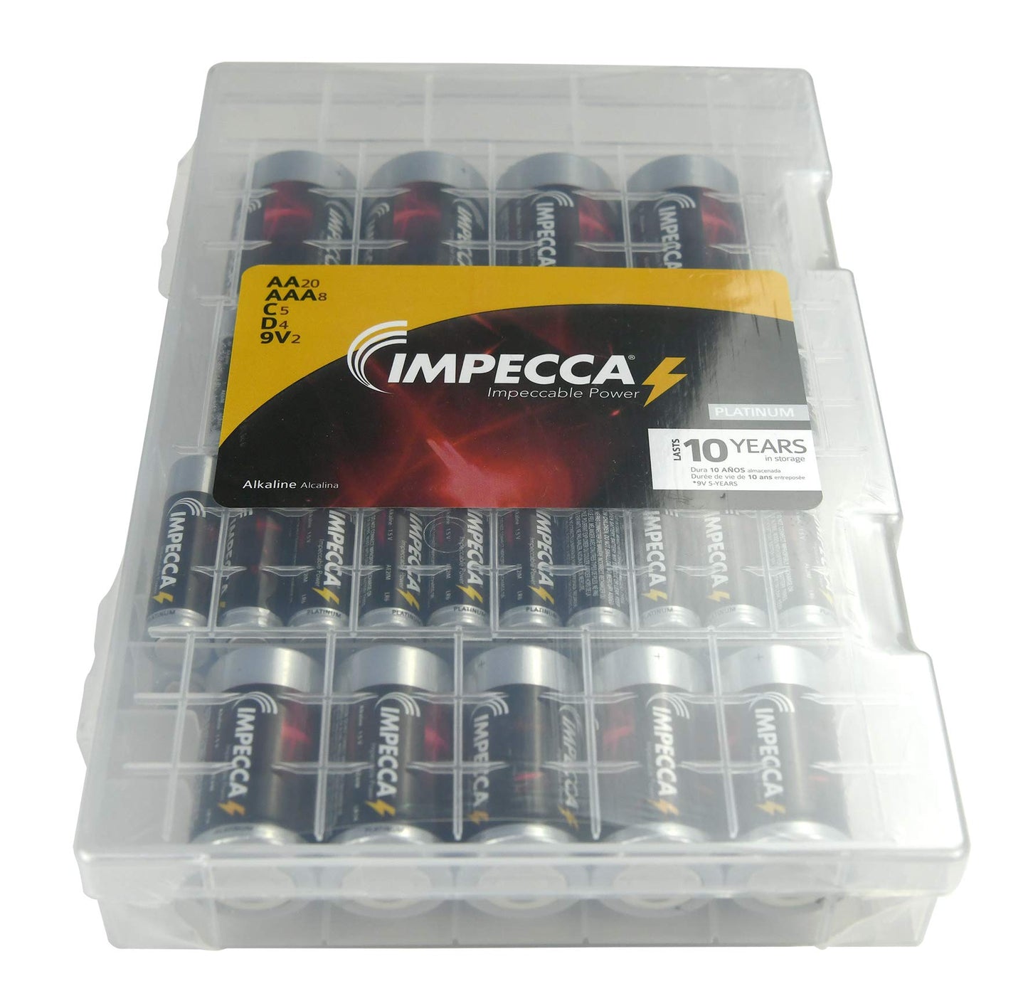 Impecca Super Alkaline Batteries AA-20 AAA-8 C-5 D-5 9Volt-2 Maximum Power 10-Year Shelf Life Long Lasting Batteries Combo Pack with Battery Storage…