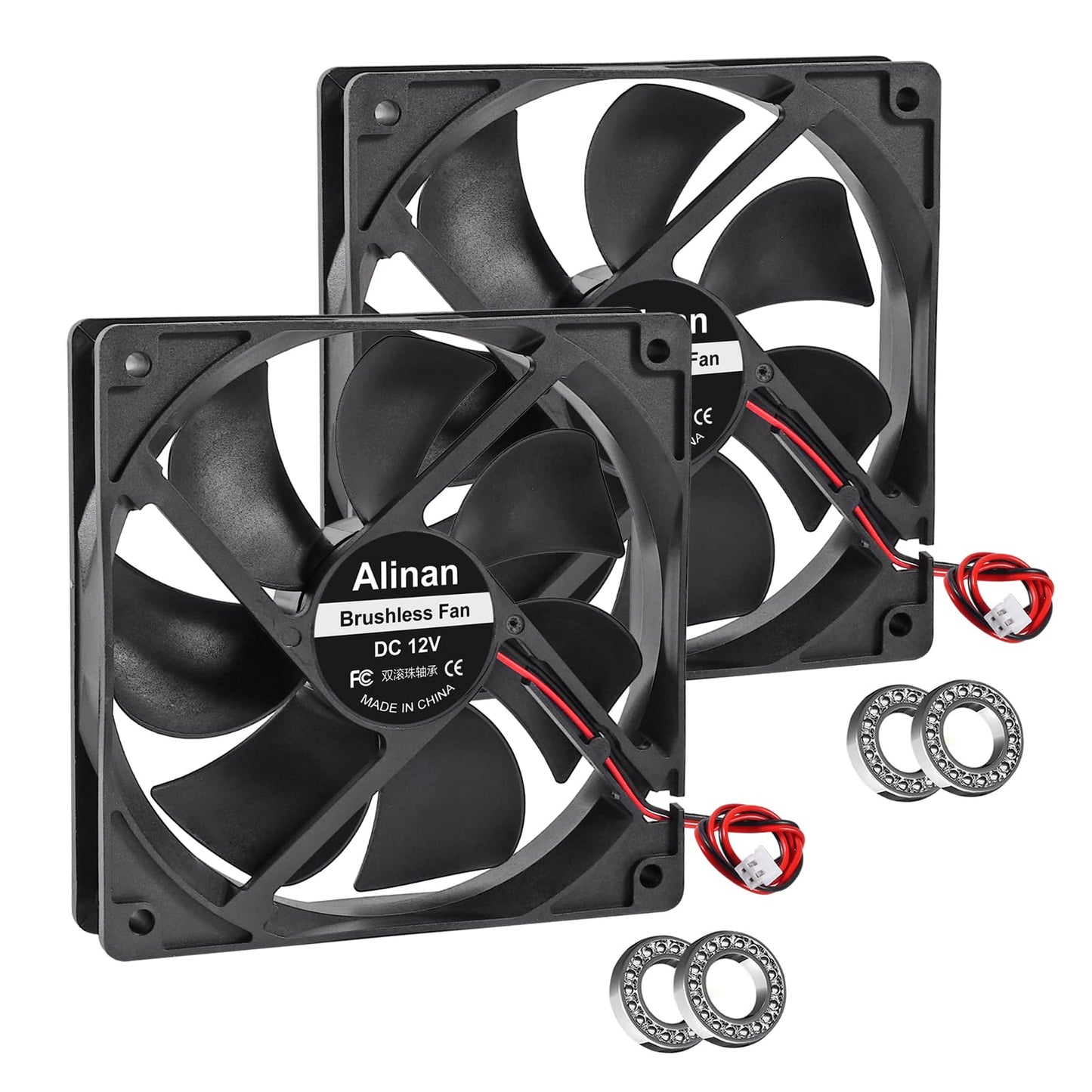 Alinan 2pcs 12025 120mm x 25mm 12V 5 inch Dual Ball Bearings Brushless Fan 2Pin DC Cooling Exhaust Fan for Radiator DIY Air Exhaust Vent Cooling