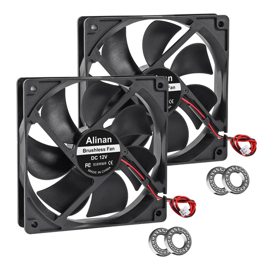 Alinan 2pcs 12025 120mm x 25mm 12V 5 inch Dual Ball Bearings Brushless Fan 2Pin DC Cooling Exhaust Fan for Radiator DIY Air Exhaust Vent Cooling