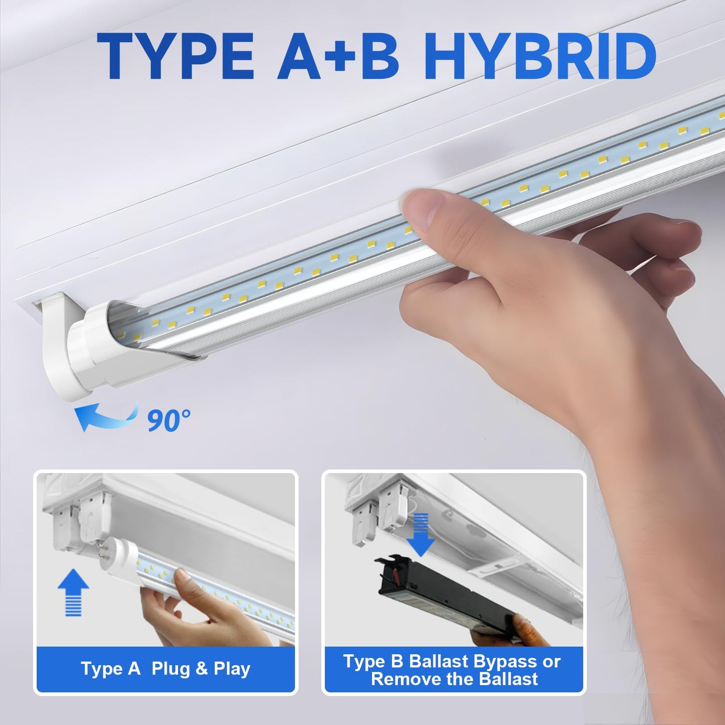 JESLED 12 Pack Type A+B T8 LED Bulbs 4 Foot, 24W 3200LM, 6000K Cool White