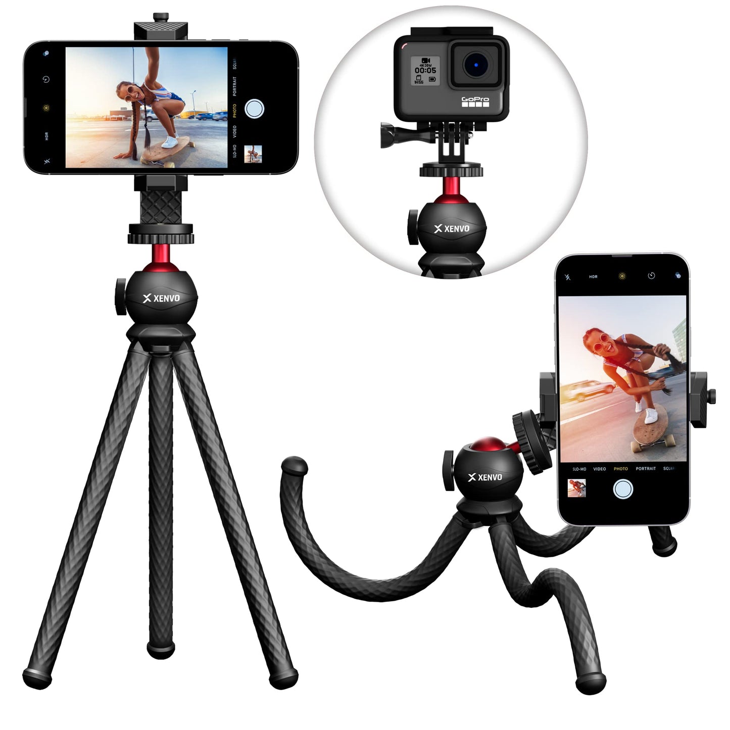 Xenvo SquidGrip Flexible Cell Phone Tripod and Portable Action Camera Holder - Compatible with iPhone, GoPro, Android, Samsung, Google Pixel and All