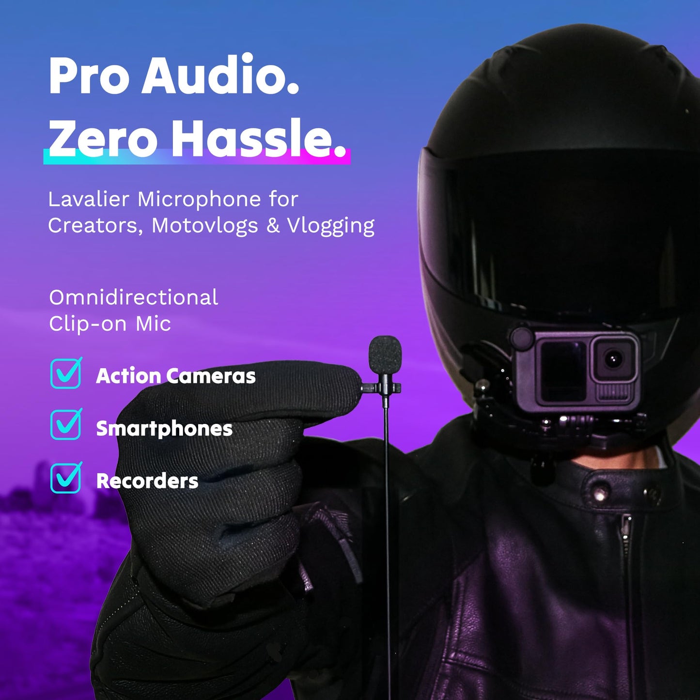 Purple Panda Wired Lavalier Microphone Omnidirectional - Attachable Lapel Mic Compatible with GoPro, DJI, Insta360, Tablet, iPad, DSLR, Camera, Ideal