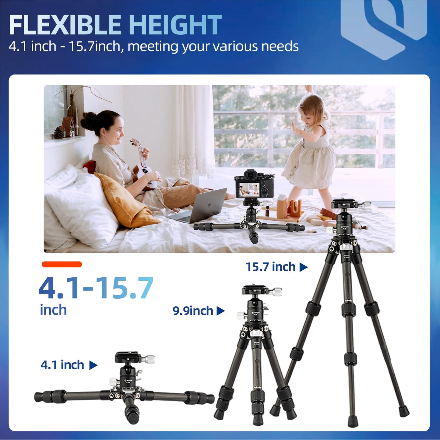 Fotopro Carbon Fiber Mini Tripod, 15 Inch /0.86 lbs Lightweight Compact Travel Tripod with 360 Degree Ball Head, QR Plate for Camera Camcorder, Load