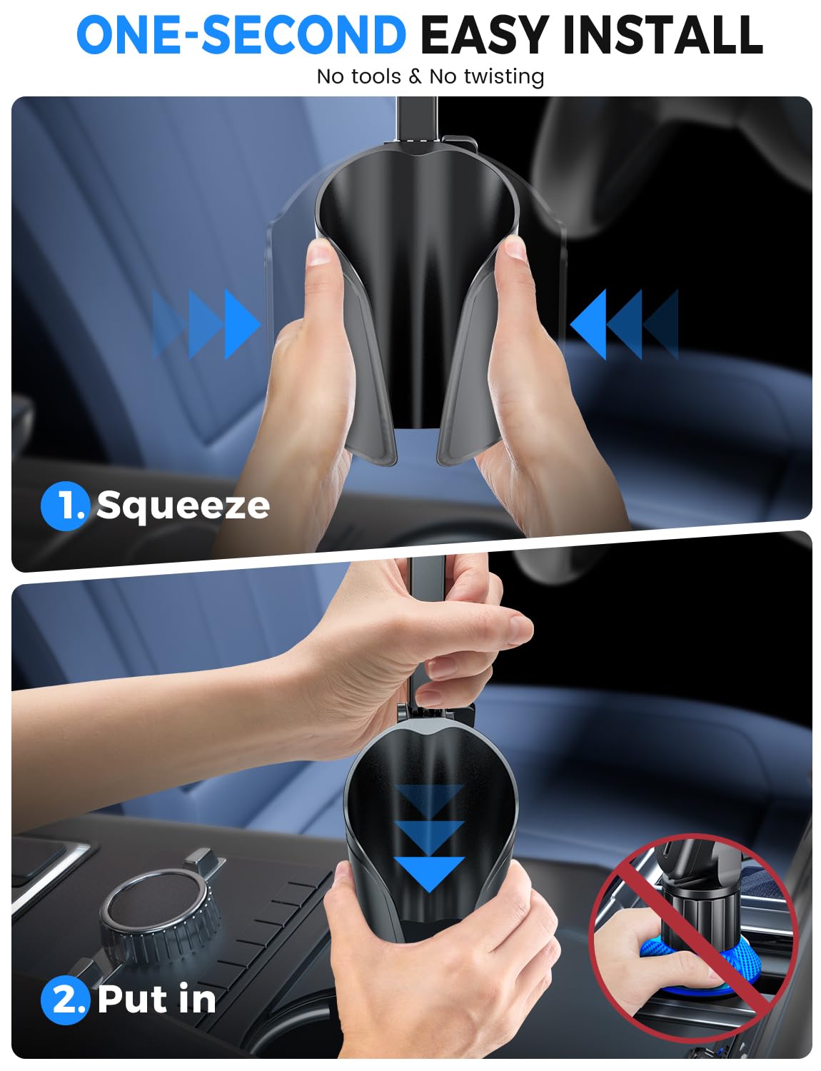 eSamcore Cup Holder Phone Holder, Unobstructed Cup Holder Phone Mount for Your Car Cupholder (2.5"-4") with Flexible C-Shaped Base, 360° Swiveling