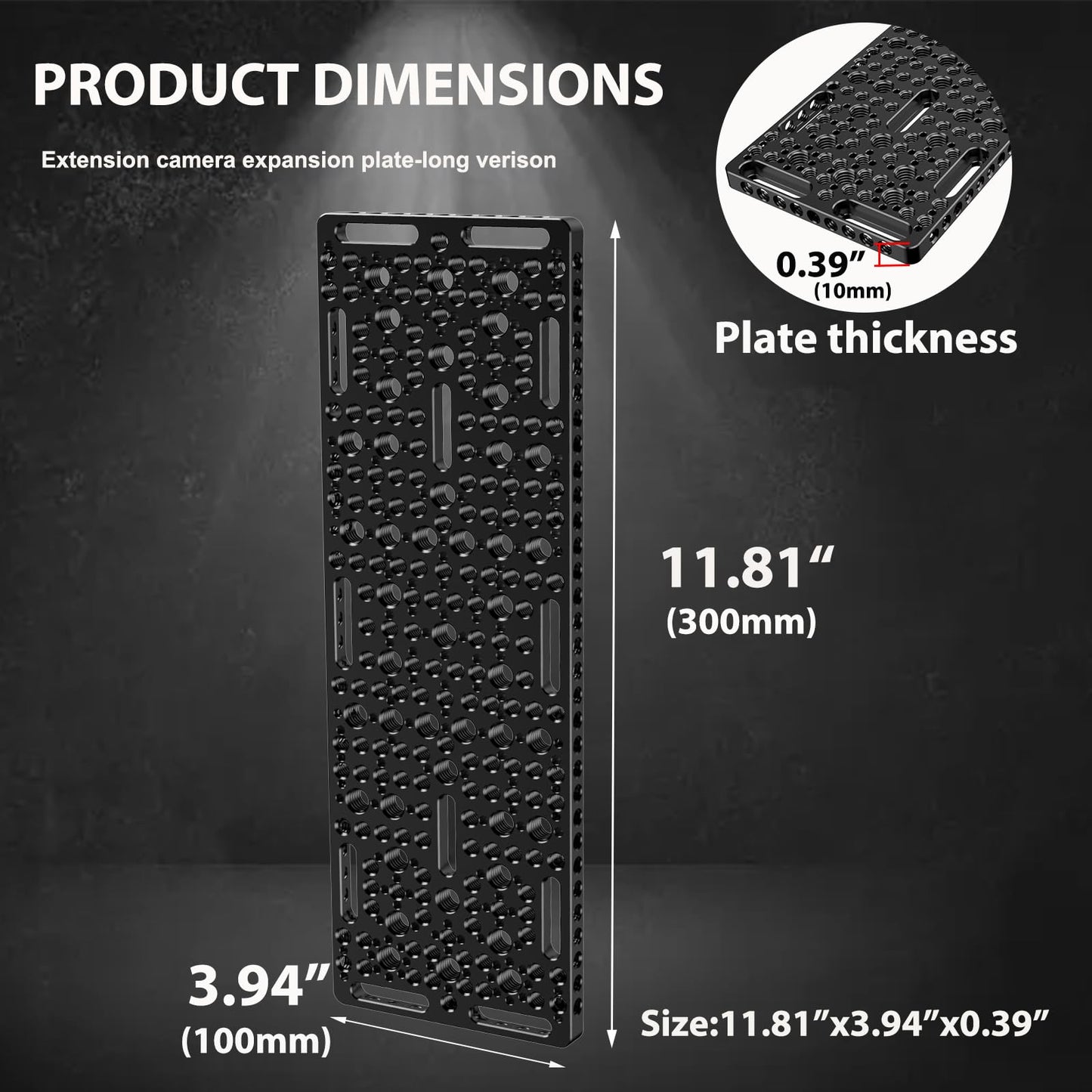 DINESK Multi-Functional Camera Cheese Plate with 1/4"& 3/8 Threads,11.81" Long Cheese Plate Aluminum Alloy Breadboard for Cameras,Monitors and Tripod