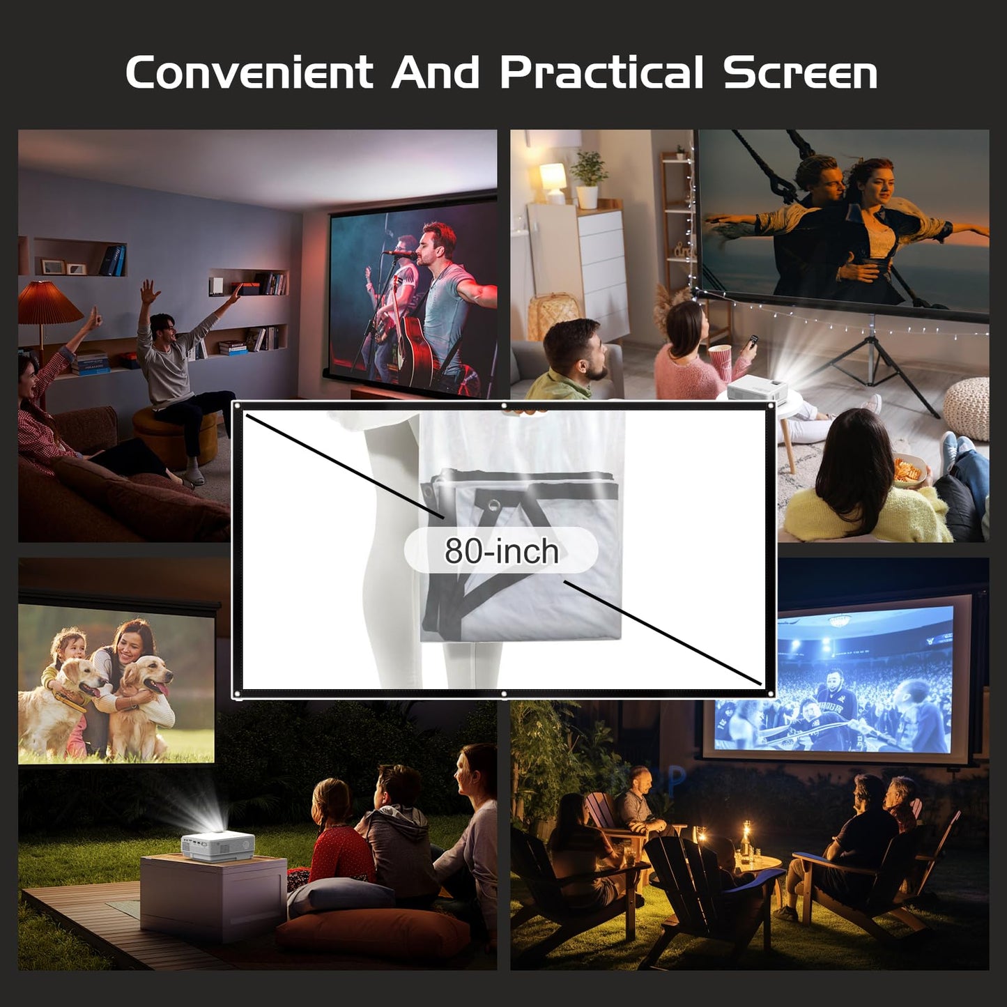 PANSEBA 1080P Mini Projector with Screen, Portable Home Theater Movie Projector with Two-Way Bluetooth, HDMI/USB Input for Smartphone/TV Stick, Ideal