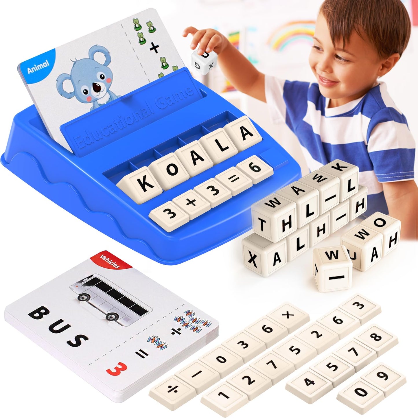 DEGIDEGI Matching Letter & Math Game – Educational ABC Learning Toy for Kids Ages 3–8, Fun Preschool & Kindergarten Gift for Boys & Girls, Navy Blue