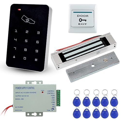 LIBO Stand-Alone Door Access Control System Kit Set with 180kg/350lbs Electric Magnetic Lock, DC12V/3A Power Supply, Door Exit Release Button, 10pcs