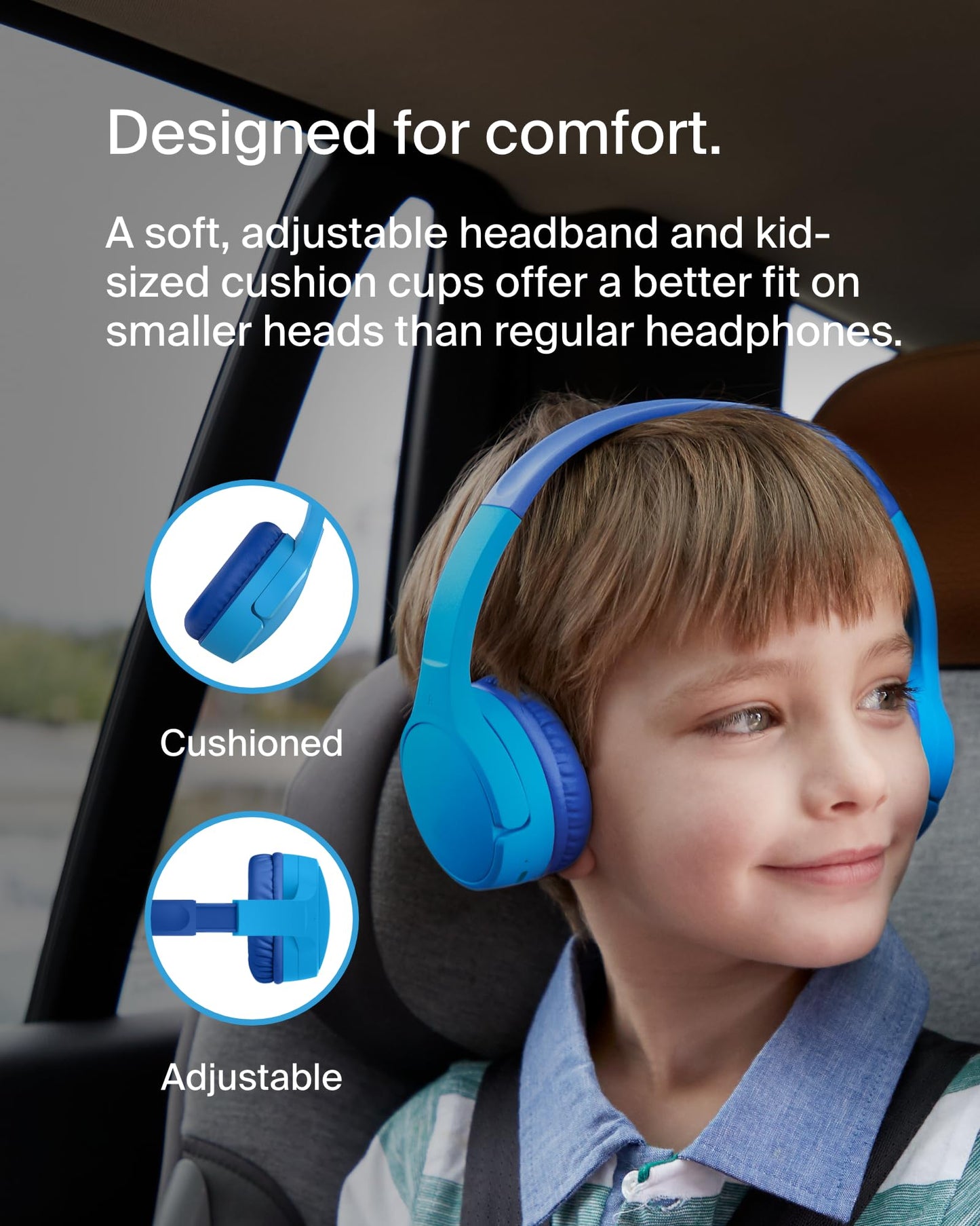 Belkin SoundForm Children's Mini Wireless Headphones with Built-in Microphone and Fun Sticker 30 Hours Playback - Study Holidays on Ear Headphones…