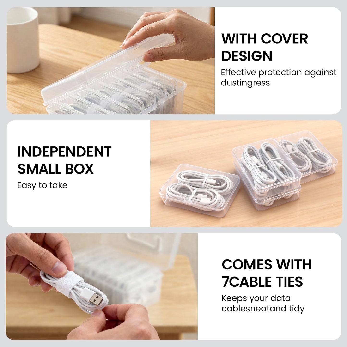 7 Case Portable Cable Storage Box with Handle and Label Stickers, Travel Cord Organizer for Charging Cables, USB Wires, Earphones - Drawer