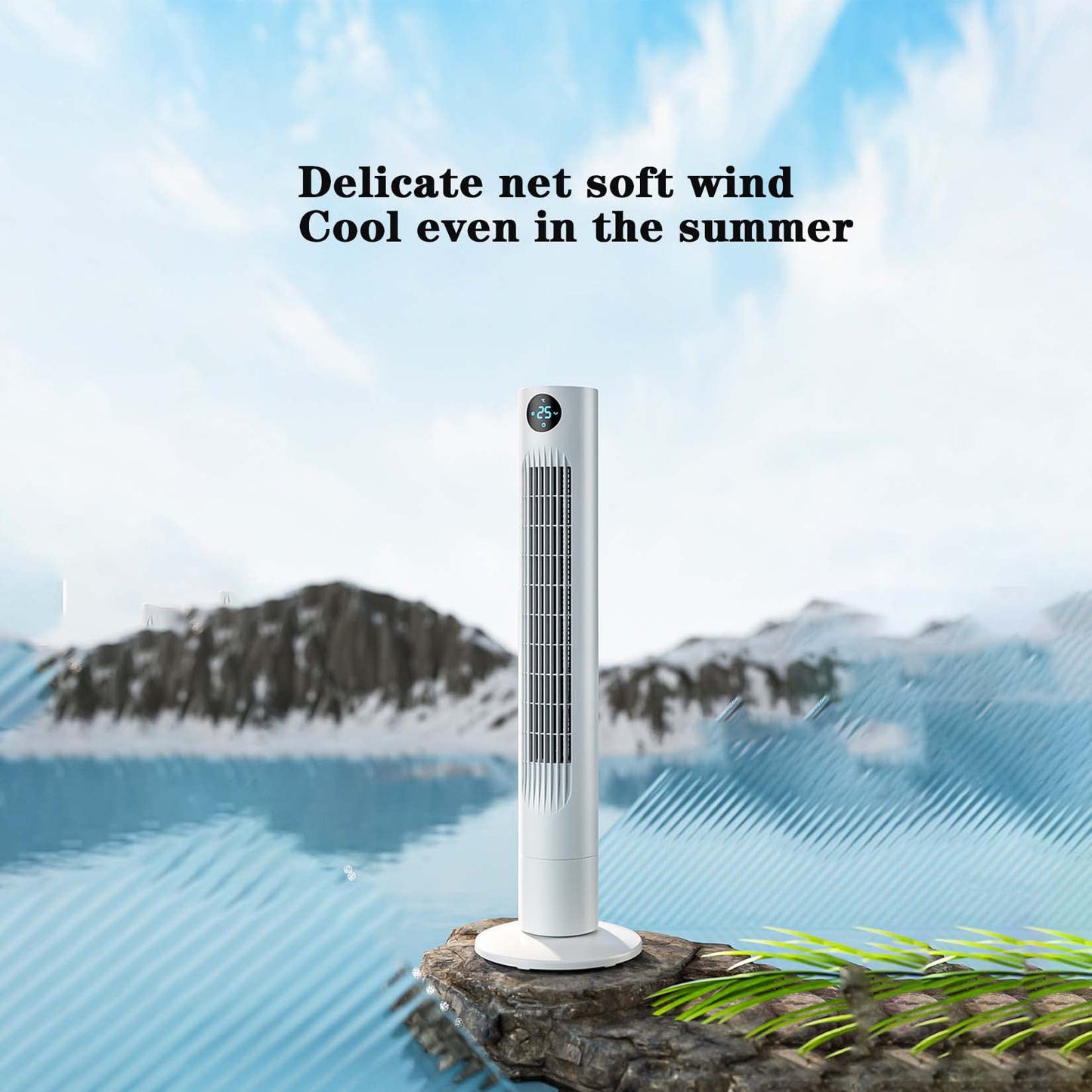 BNE Tower Fan with Remote Control, Silent Bladeless Cooling Fan, 3 Modes, LED Display with Touch Control, 12H Timer, Vertical Floor Fan for Home