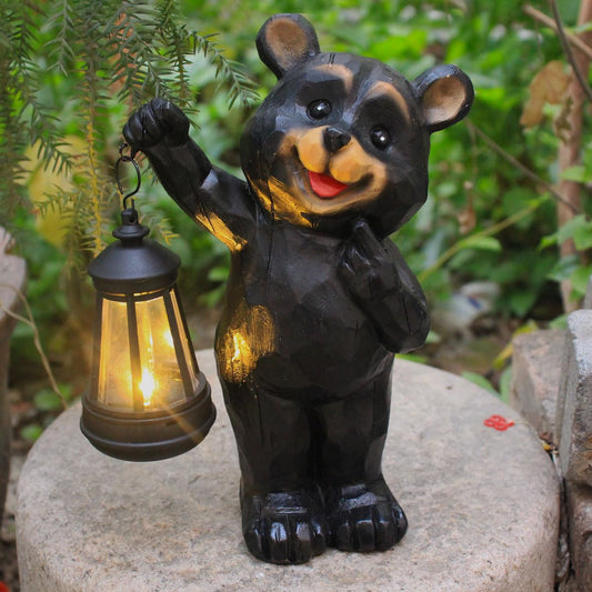 Yewanye Garden Statues Bear Solar Figurine Lanterns Outdoor Waterproof Lights, Yard Decorations, Garden Decor Unique Birthday Housewarming Gifts