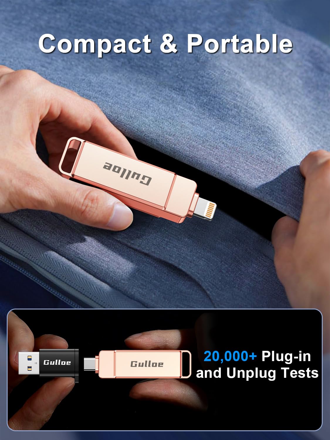 Gulloe 256GB Flash Drive Intended for iPhone, USB Memory Stick Storage for Photos and Videos Backup, Compatible with iPhone iPad Android PC, Plug