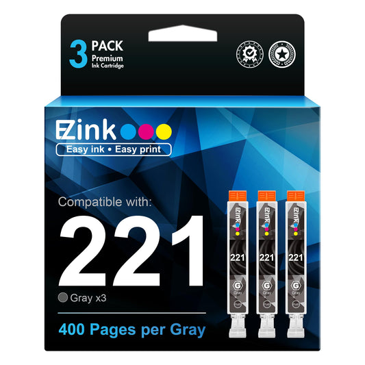 E-Z Ink CLI-221 XL Gray Compatible Ink Cartridge Replacement for Canon 221 GY CLI221 CLI-221 Gray Ink Cartridges Work with Canon Pixma MP990 MP980